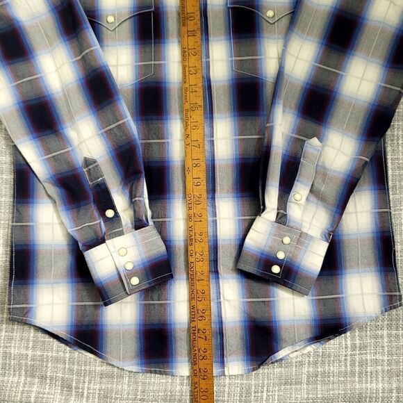 Stetson Western Shirt Ombre Plaid Blue Red Black Model 11-001-0478-1032 Men's S - Picture 10 of 14